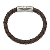 Chisel Stainless Steel Polished Black and Brown Textured Leather 8 inch Bracelet